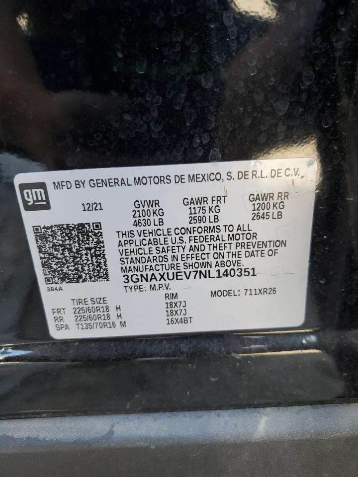 2022 Chevrolet Equinox Lt VIN: 3GNAXUEV7NL140351 Lot: 65160925