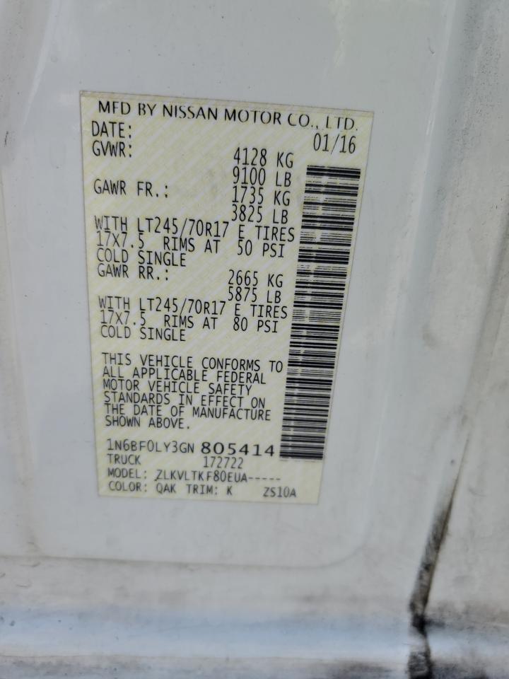 2016 Nissan Nv 2500 S VIN: 1N6BF0LY3GN805414 Lot: 64856615