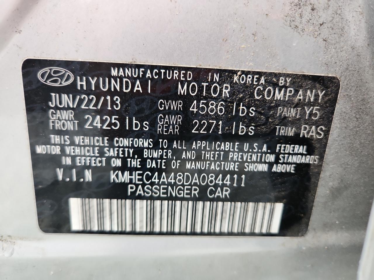 2013 Hyundai Sonata Hybrid VIN: KMHEC4A48DA084411 Lot: 64825565