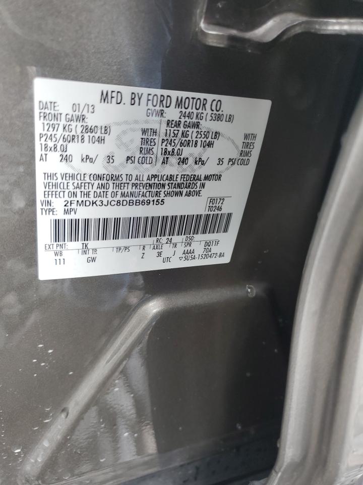 2013 Ford Edge Sel VIN: 2FMDK3JC8DBB69155 Lot: 63599095