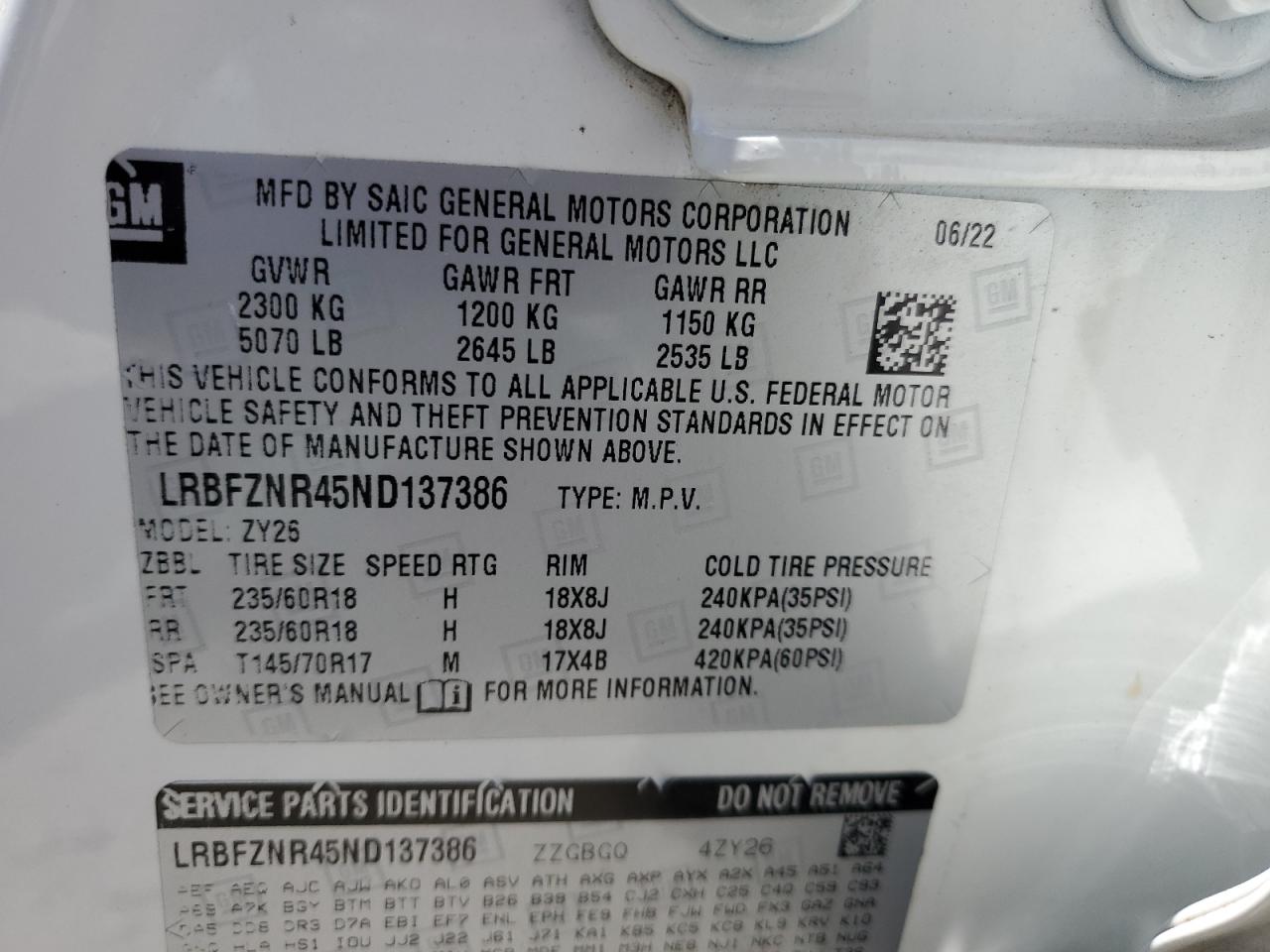 2022 Buick Envision Essence VIN: LRBFZNR45ND137386 Lot: 66452735