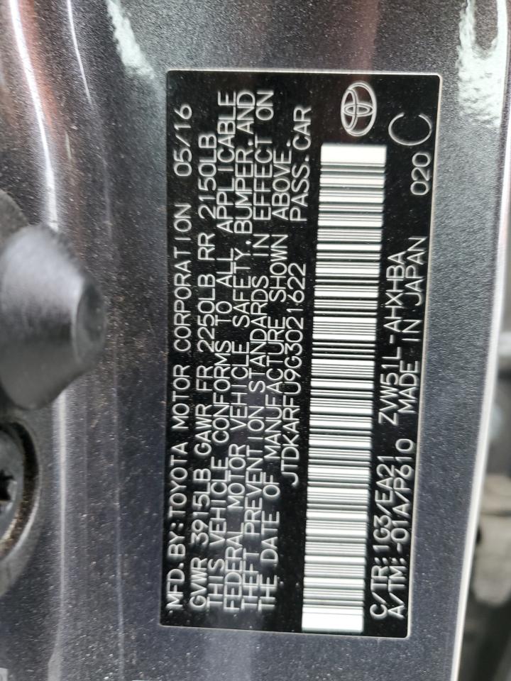 2016 Toyota Prius VIN: JTDKARFU9G3021622 Lot: 65069625