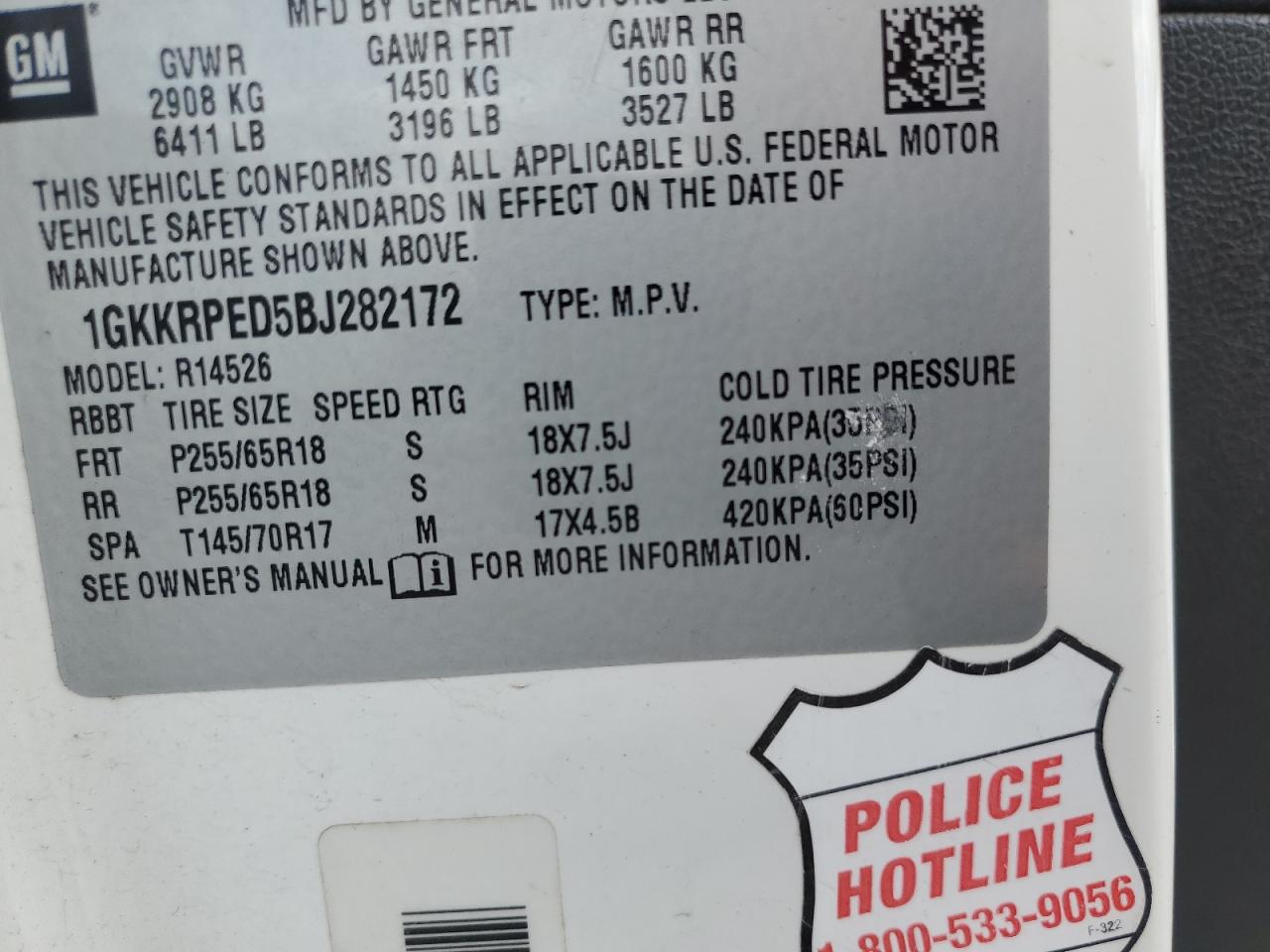2011 GMC Acadia Sle VIN: 1GKKRPED5BJ282172 Lot: 64106075