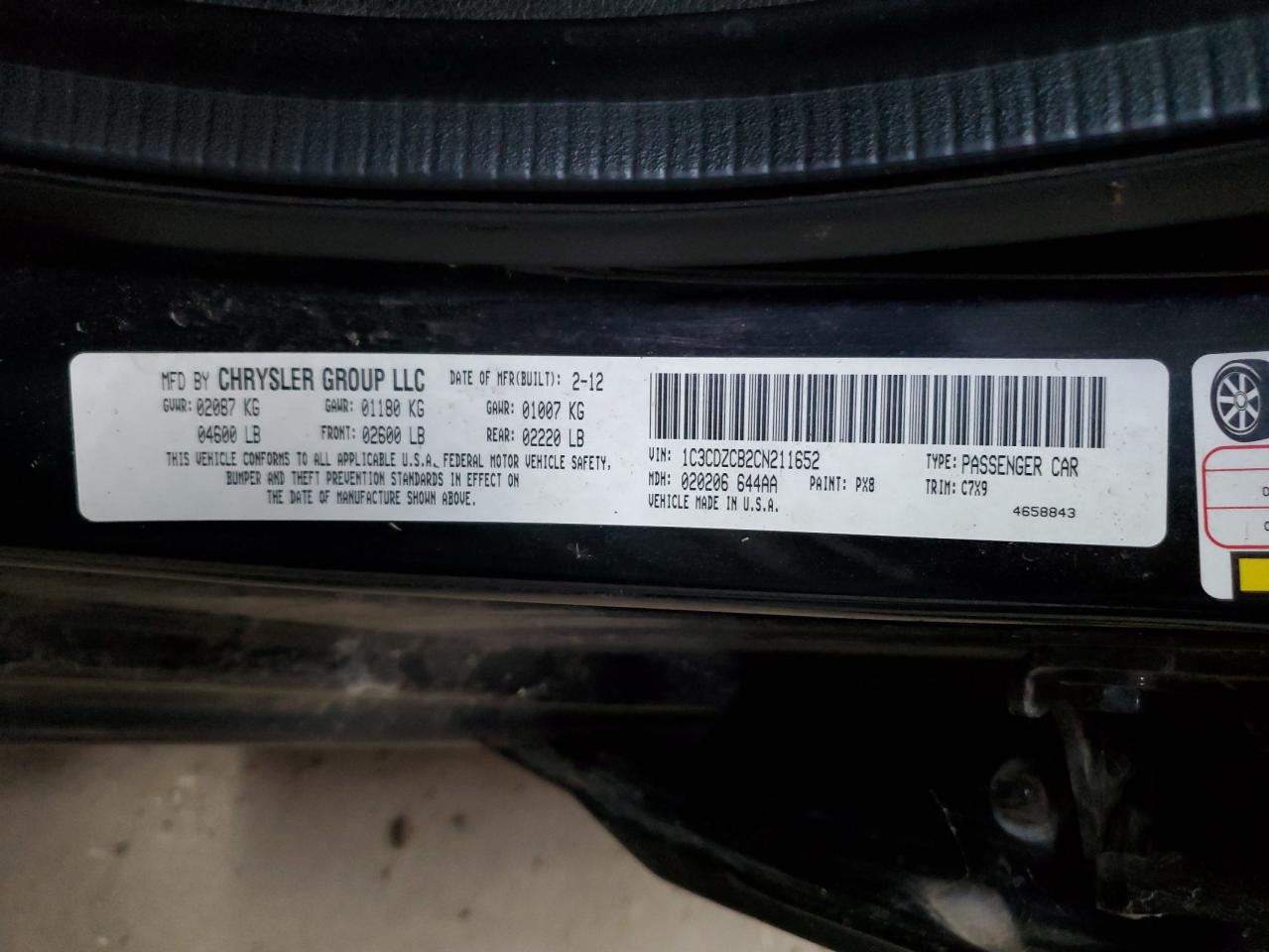 2012 Dodge Avenger Sxt VIN: 1C3CDZCB2CN211652 Lot: 64556605