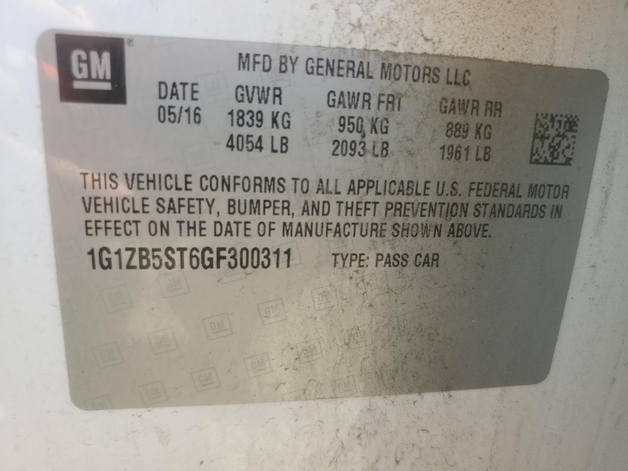 1G1ZB5ST6GF300311 CHEVROLET MALIBU 2016