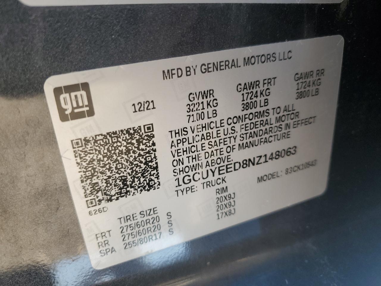 2022 Chevrolet Silverado Ltd K1500 Rst VIN: 1GCUYEED8NZ148063 Lot: 64443025