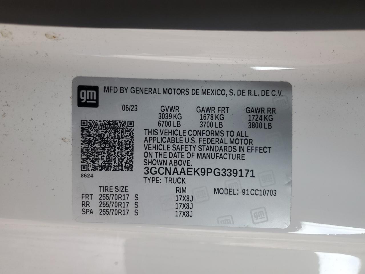 2023 Chevrolet Silverado C1500 VIN: 3GCNAAEK9PG339171 Lot: 63027685