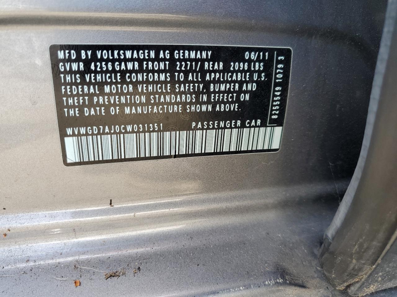 2012 Volkswagen Gti VIN: WVWGD7AJ0CW031351 Lot: 63619305