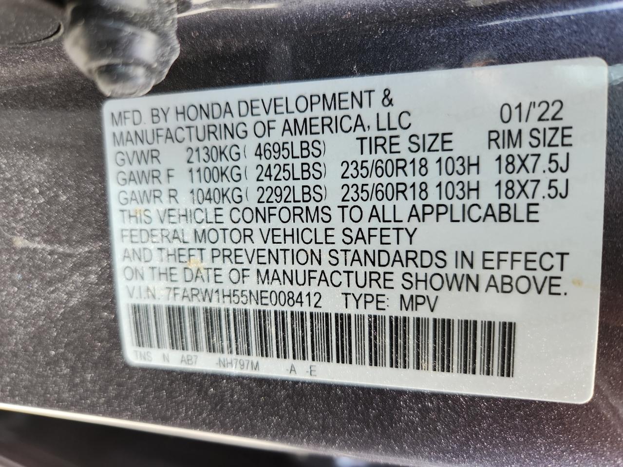 2022 Honda Cr-V Ex VIN: 7FARW1H55NE008412 Lot: 64873005