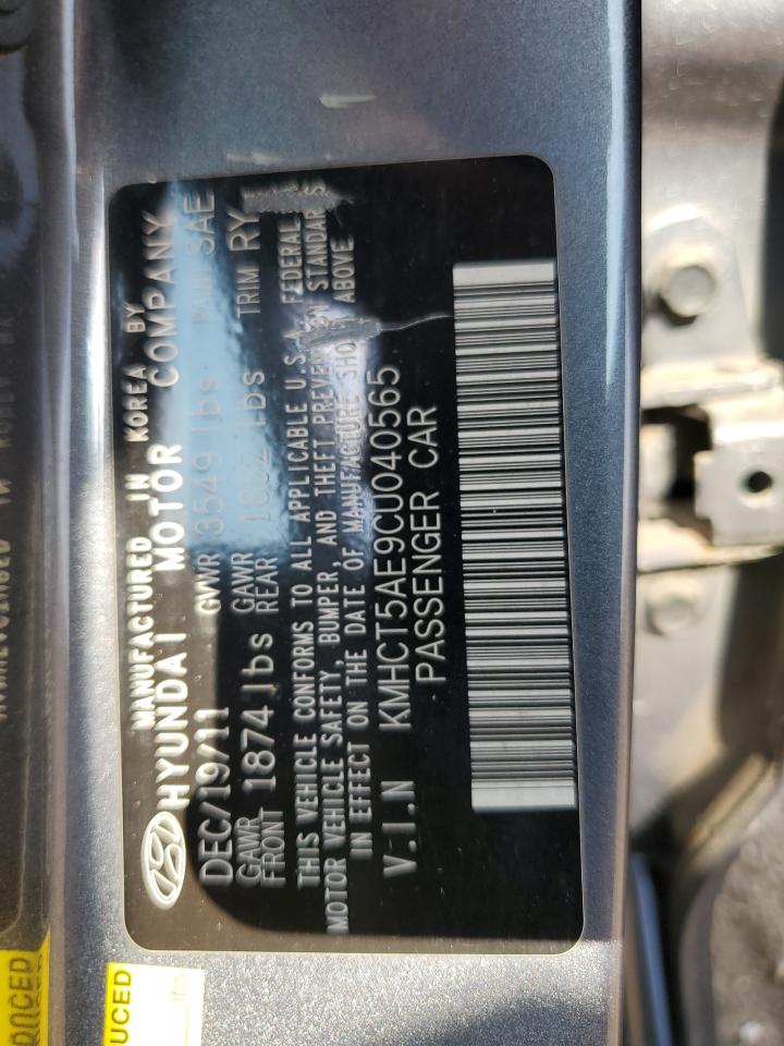 2012 Hyundai Accent Gls VIN: KMHCT5AE9CU040565 Lot: 64790455