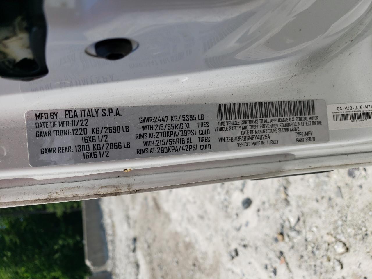 2022 Ram Promaster City Tradesman VIN: ZFBHRFAB6N6Y40254 Lot: 66202195