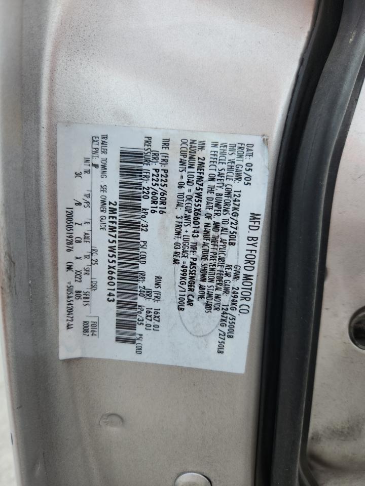 2005 Mercury Grand Marquis Ls VIN: 2MEFM75W55X660143 Lot: 63211845