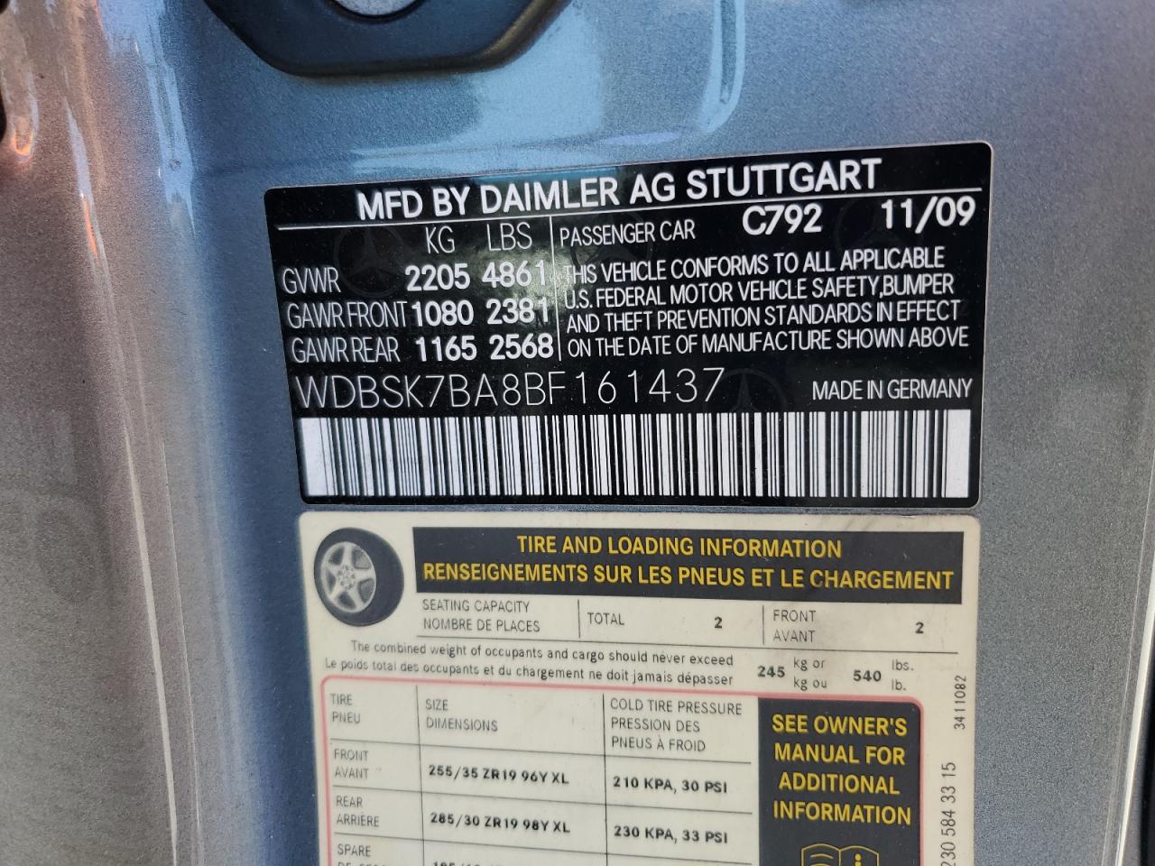 2011 Mercedes-Benz Sl 550 VIN: WDBSK7BA8BF161437 Lot: 58439805