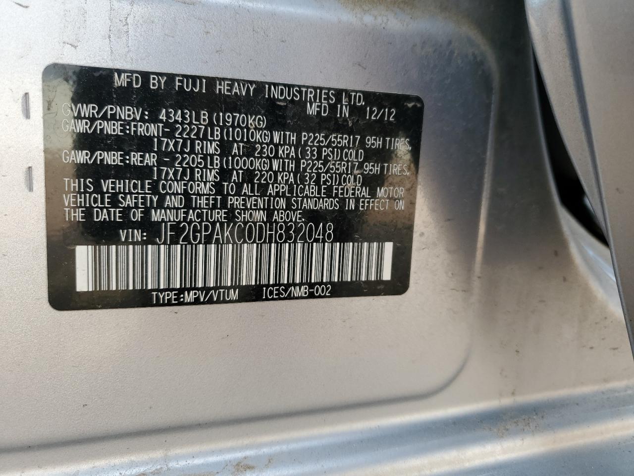 2013 Subaru Xv Crosstrek 2.0 Limited VIN: JF2GPAKC0DH832048 Lot: 65186175