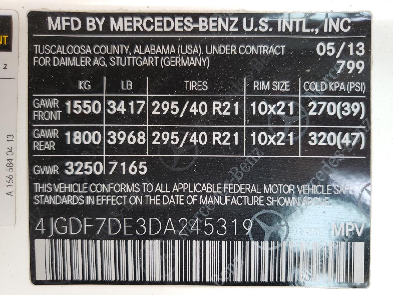 2013 Mercedes-Benz Gl 550 4Matic VIN: 4JGDF7DE3DA245319 Lot: 63055225
