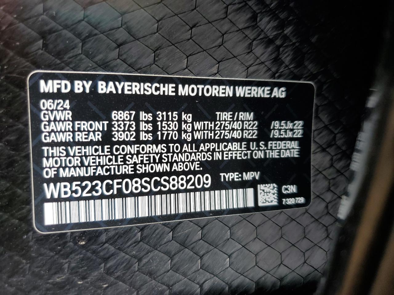 2025 BMW Ix xDrive50 VIN: WB523CF08SCS88209 Lot: 65331425