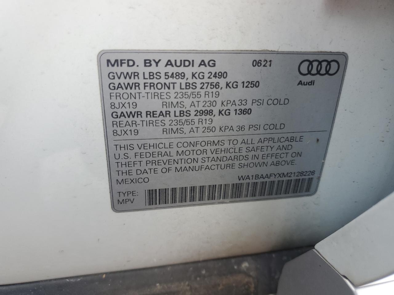 2021 Audi Q5 Premium Plus VIN: WA1BAAFYXM2128226 Lot: 65040425