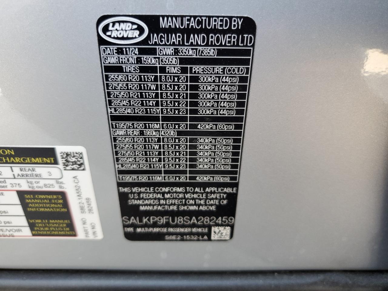 2025 Land Rover Range Rover Se VIN: SALKP9FU8SA282459 Lot: 64483205