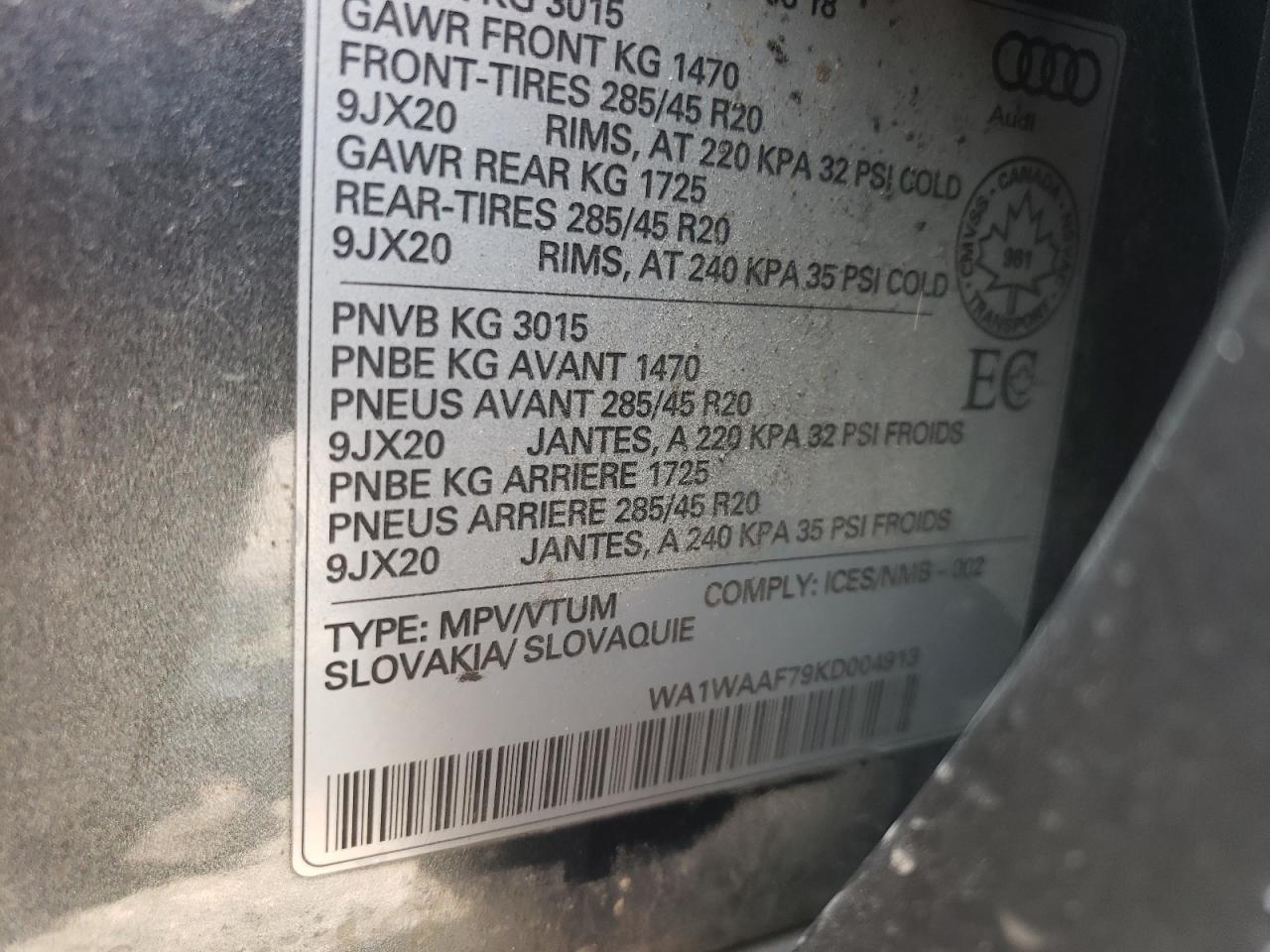 2019 Audi Q7 Technik S-Line VIN: WA1WAAF79KD004913 Lot: 64990485