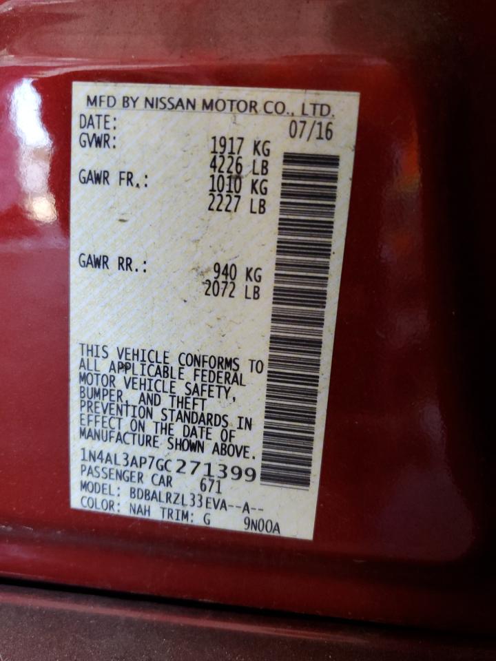 2016 Nissan Altima 2.5 VIN: 1N4AL3AP7GC271399 Lot: 63351905