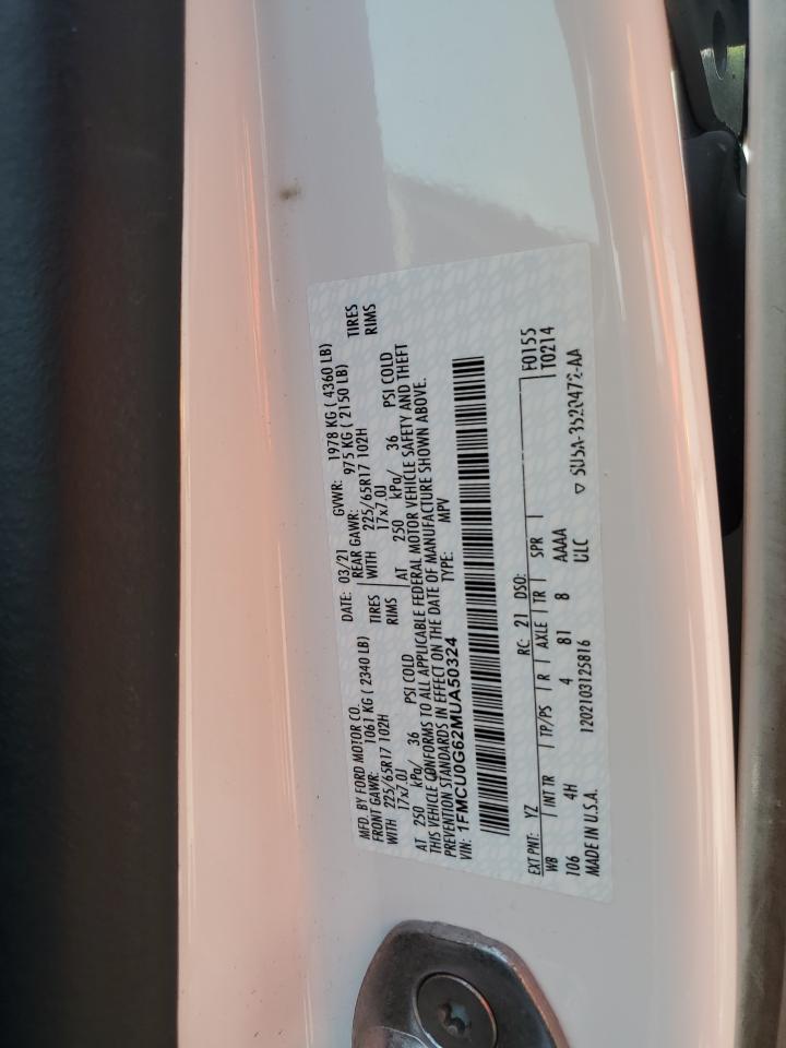 2021 Ford Escape Se VIN: 1FMCU0G62MUA50324 Lot: 63595315