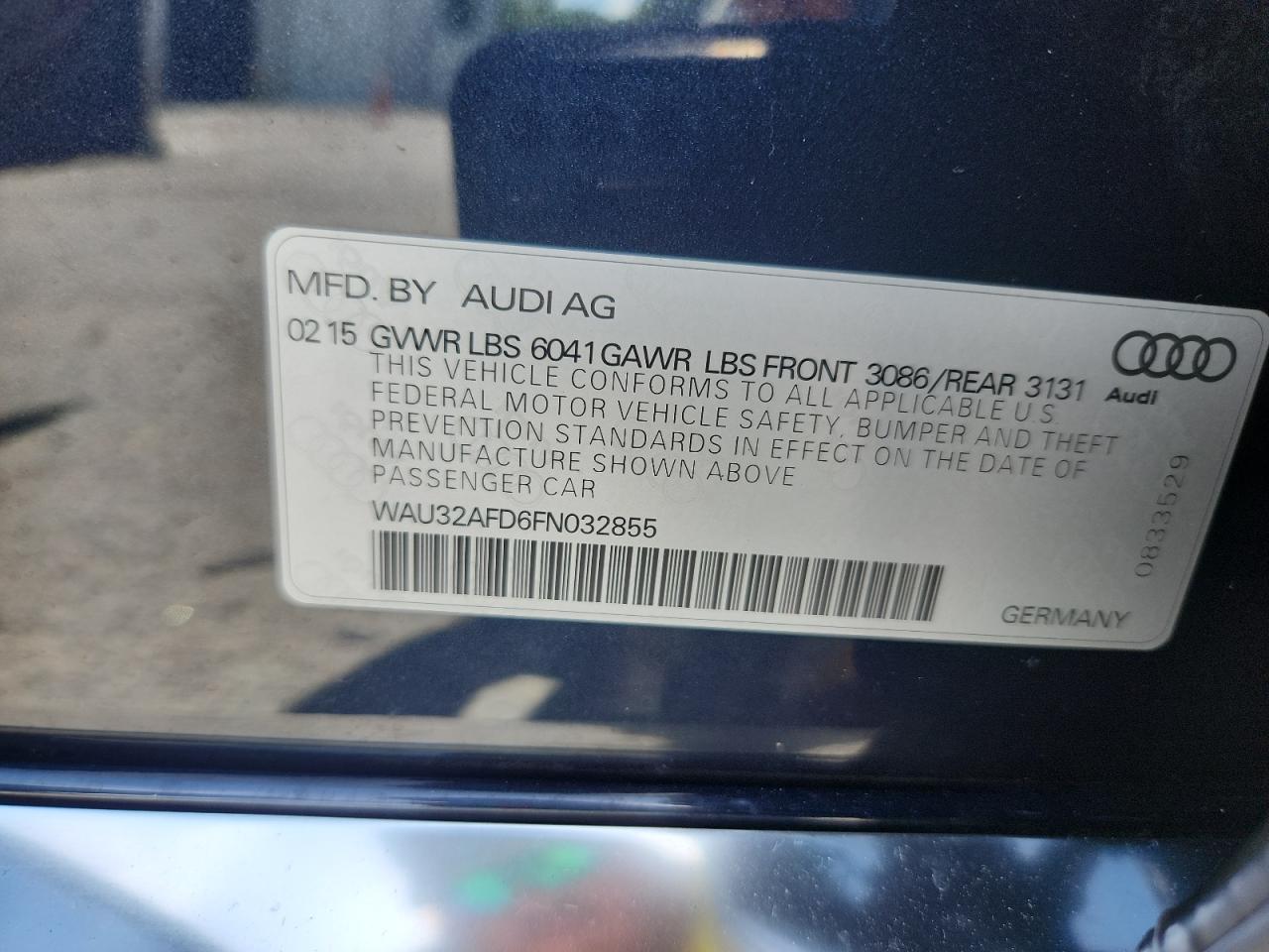 2015 Audi A8 L Quattro VIN: WAU32AFD6FN032855 Lot: 64774155