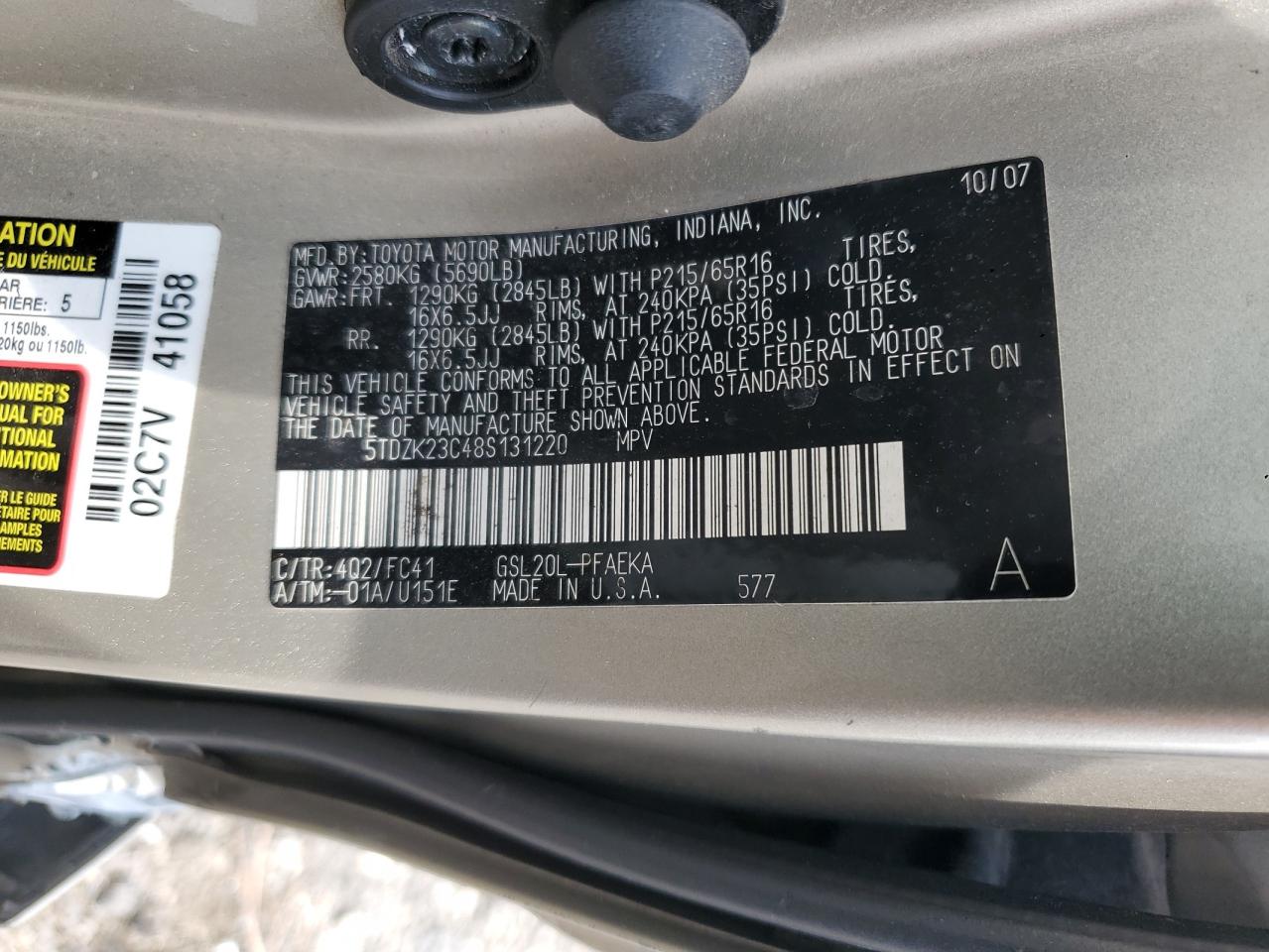 2008 Toyota Sienna Ce VIN: 5TDZK23C48S131220 Lot: 64522745