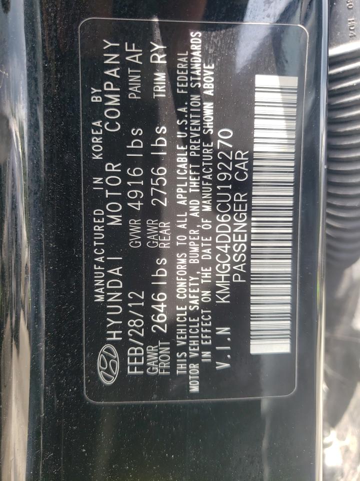2012 Hyundai Genesis 3.8L VIN: KMHGC4DD6CU192270 Lot: 63820135