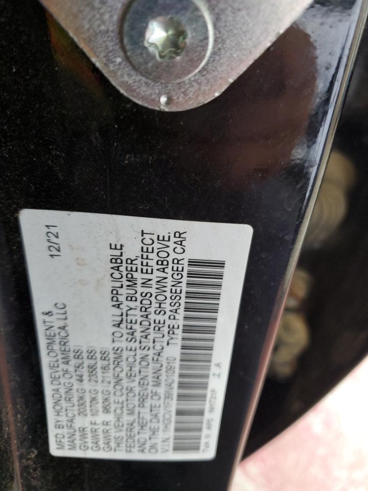 2022 Honda Accord Sport VIN: 1HGCV1F39NA010910 Lot: 64180095