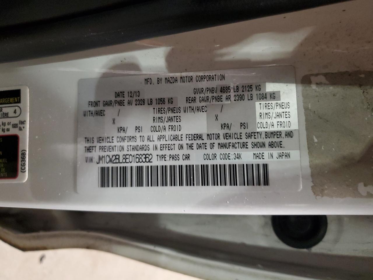2014 Mazda 5 Sport VIN: JM1CW2BL8E0168362 Lot: 62691765