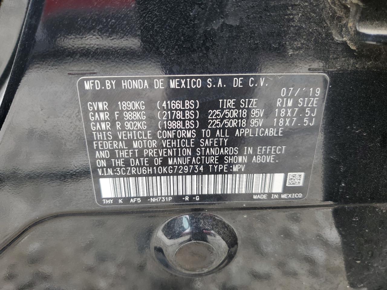 2019 Honda Hr-V Sport VIN: 3CZRU6H10KG729734 Lot: 64671015