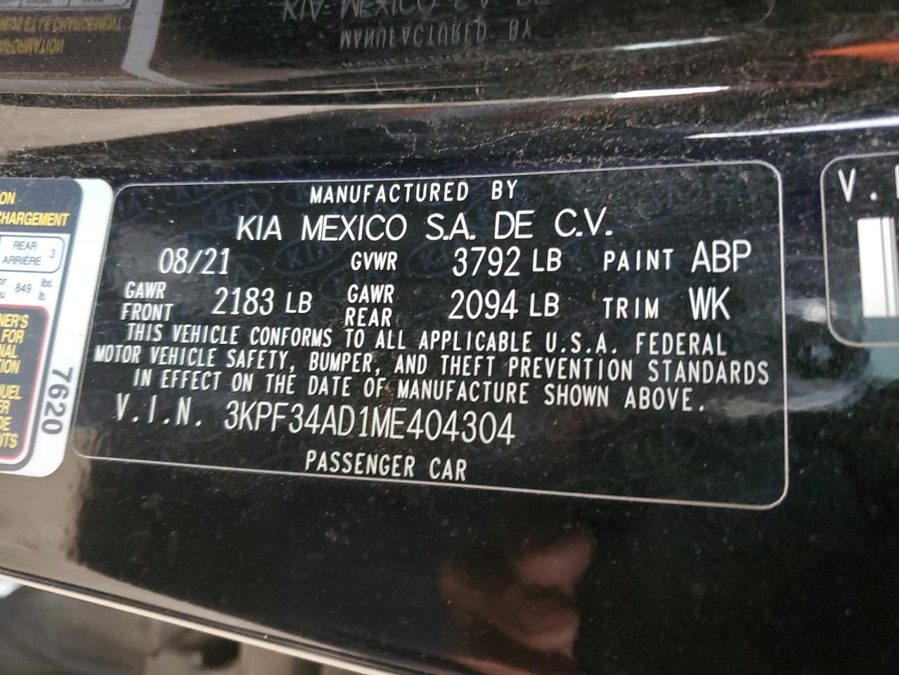 2021 Kia Forte Gt Line VIN: 3KPF34AD1ME404304 Lot: 64629665