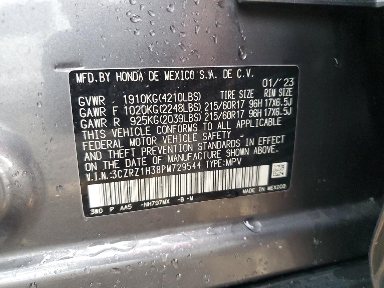 2023 Honda Hr-V Lx VIN: 3CZRZ1H38PM729544 Lot: 64734335