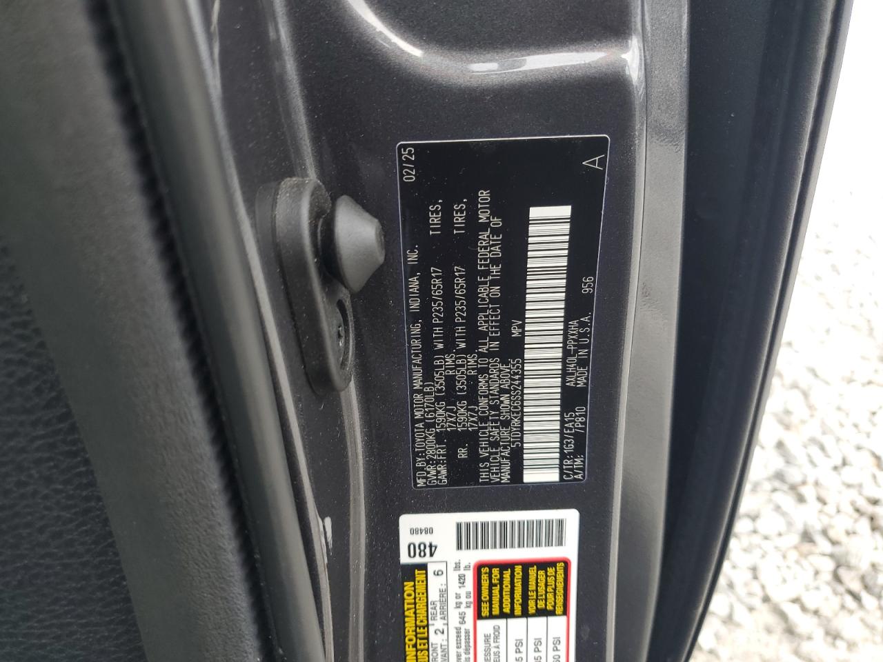 2025 Toyota Sienna Xle VIN: 5TDYRKEC6SS244355 Lot: 63050705