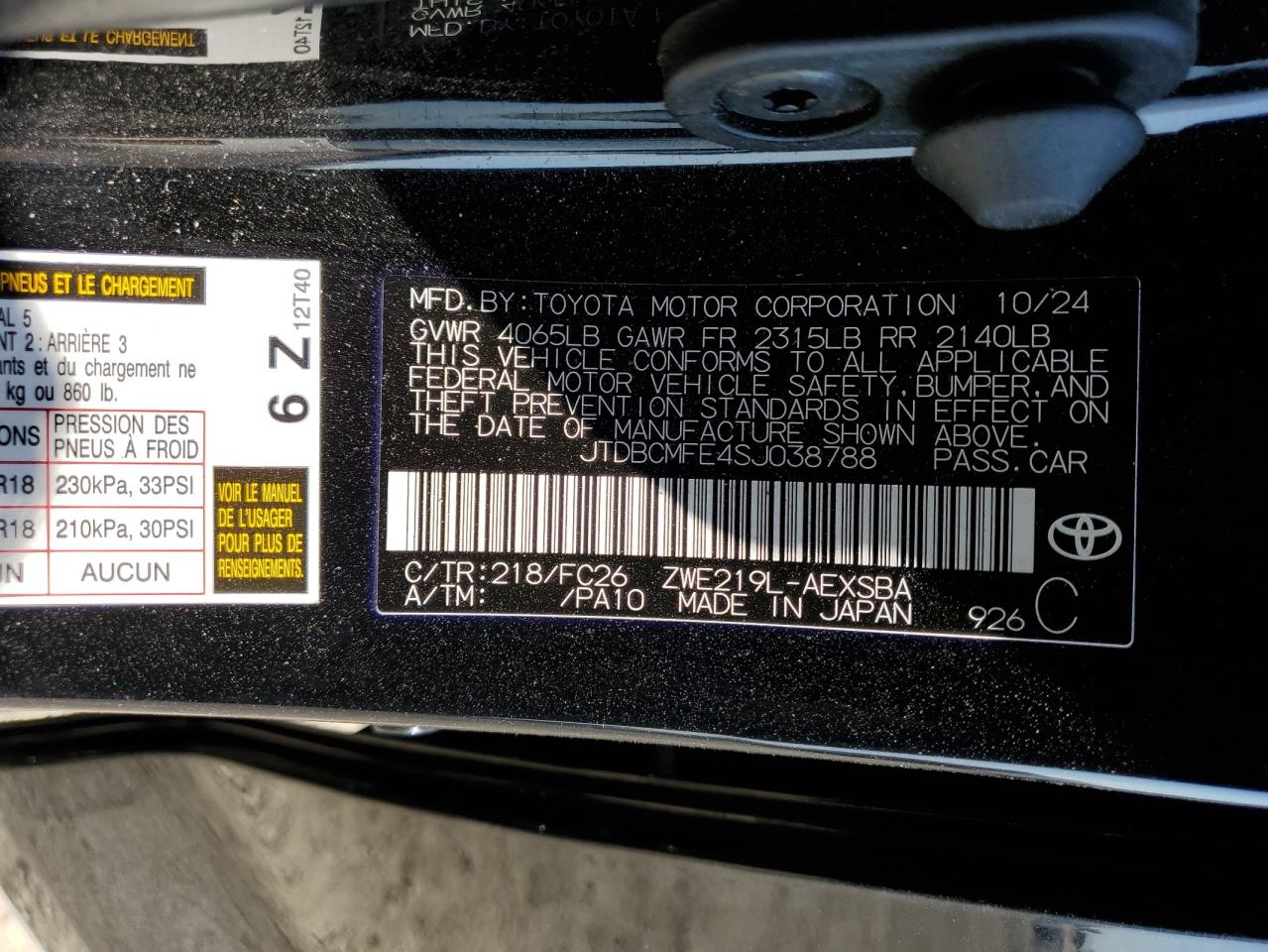 2025 Toyota Corolla Le VIN: JTDBCMFE4SJ038788 Lot: 65383585