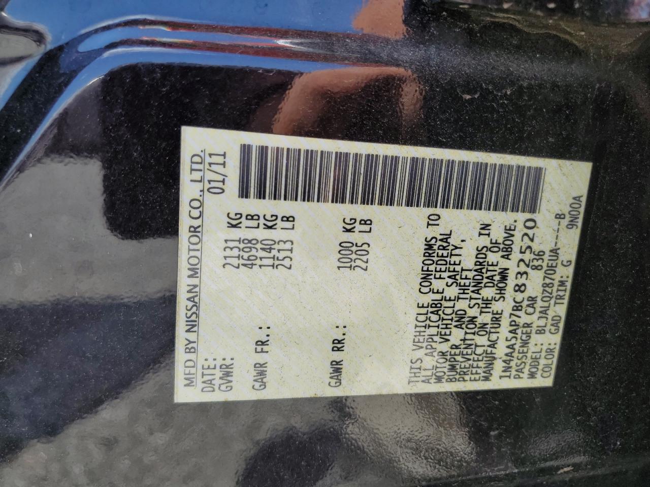 1N4AA5AP7BC832520 2011 Nissan Maxima S