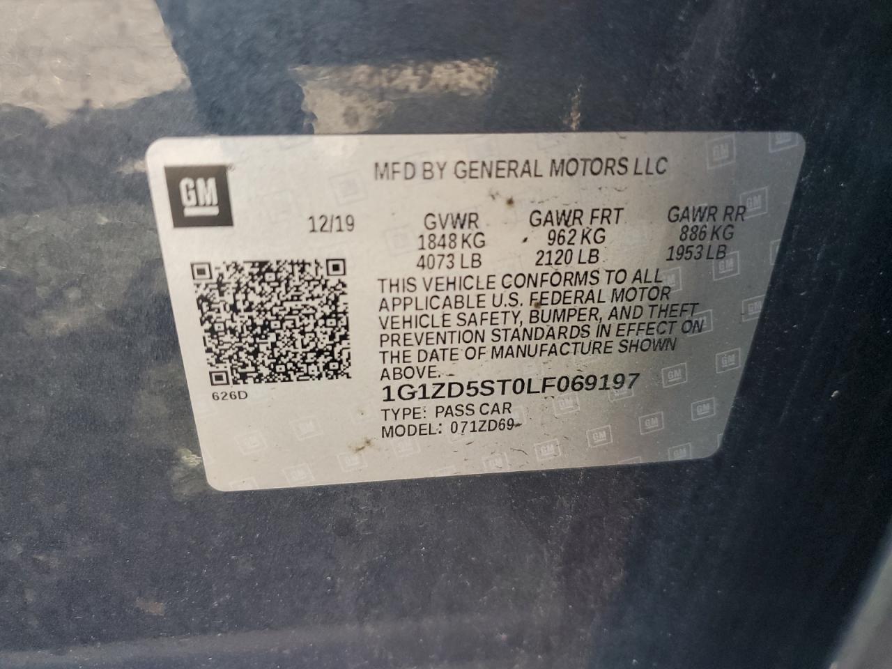 2020 Chevrolet Malibu Lt VIN: 1G1ZD5ST0LF069197 Lot: 64416575