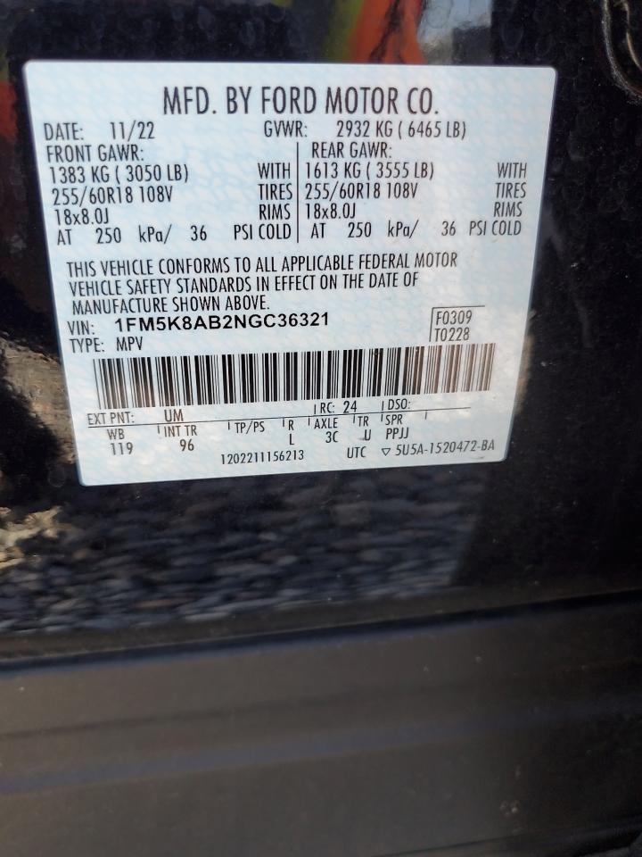 2022 Ford Explorer Police Interceptor VIN: 1FM5K8AB2NGC36321 Lot: 62984565