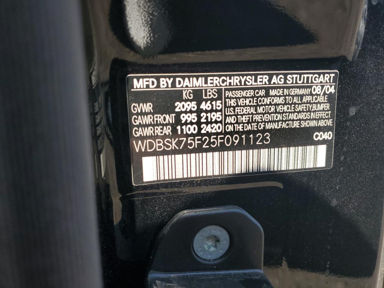 2005 Mercedes-Benz Sl 500 VIN: WDBSK75F25F091123 Lot: 64619135