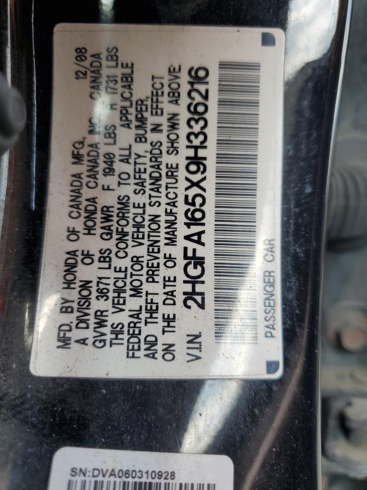 2009 Honda Civic Lx VIN: 2HGFA165X9H336216 Lot: 65876745