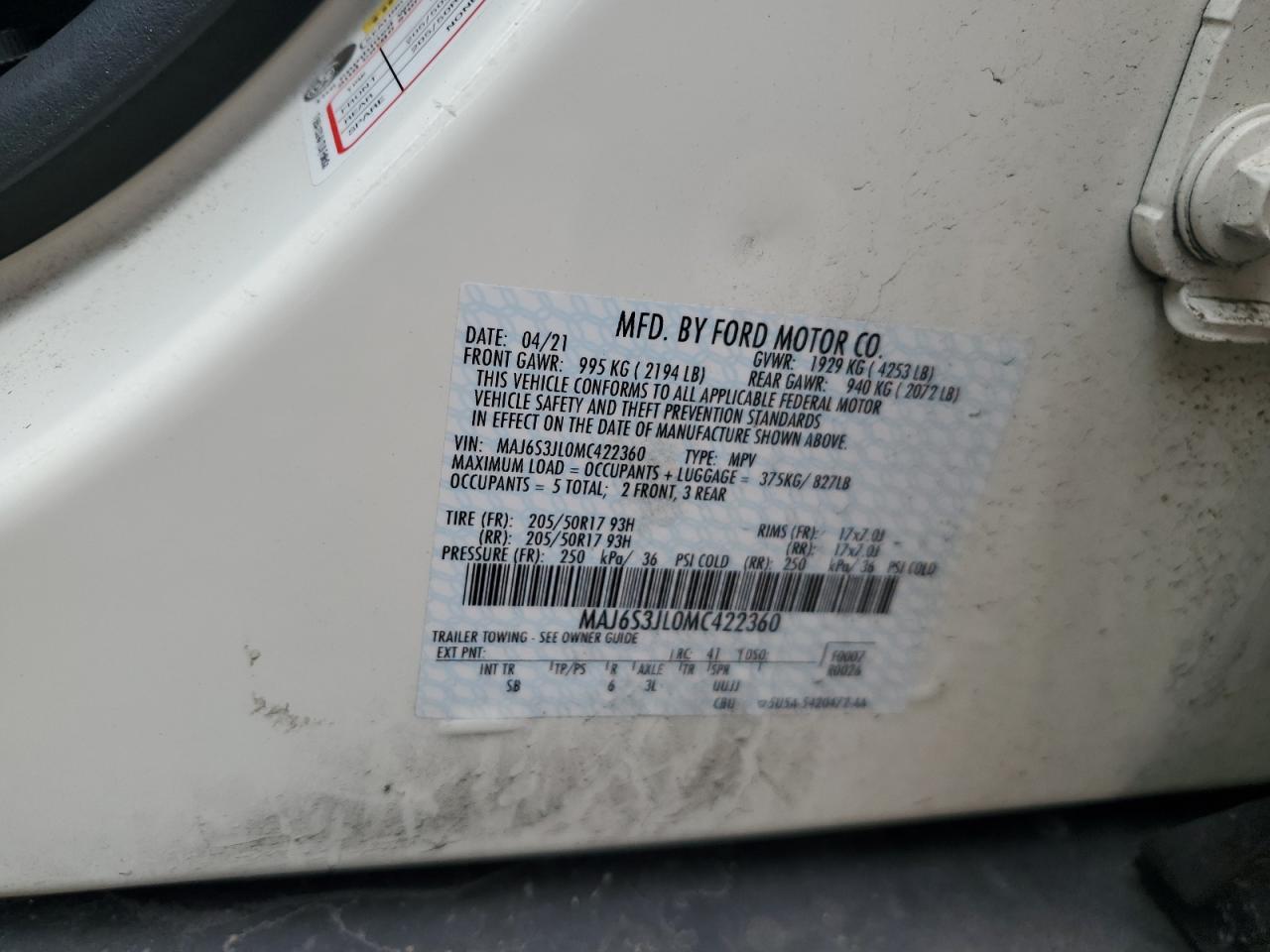 2021 Ford Ecosport Ses VIN: MAJ6S3JL0MC422360 Lot: 63978315