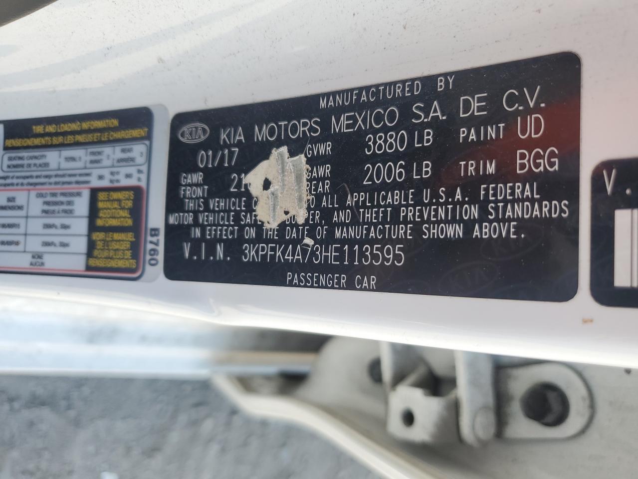 2017 Kia Forte Lx VIN: 3KPFK4A73HE113595 Lot: 65641405