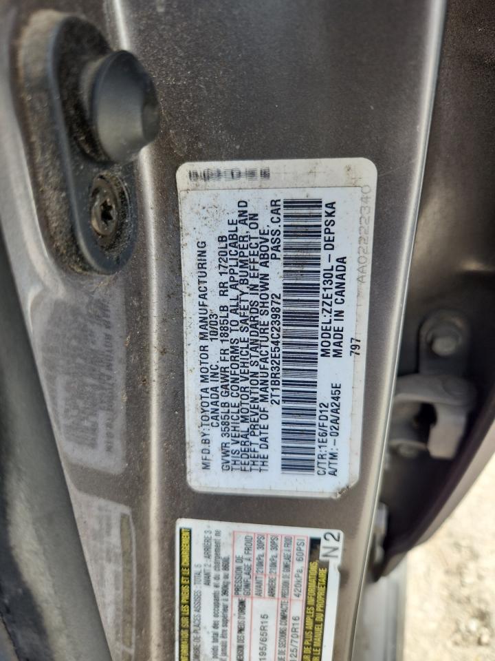2004 Toyota Corolla Ce VIN: 2T1BR32E54C239872 Lot: 64282765