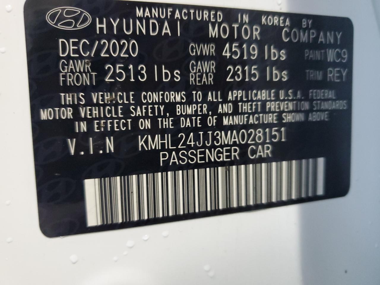 2021 Hyundai Sonata Hybrid VIN: KMHL24JJ3MA028151 Lot: 63186325