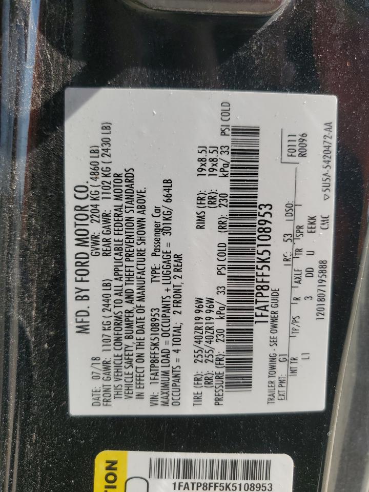 2019 Ford Mustang Gt VIN: 1FATP8FF5K5108953 Lot: 65242705