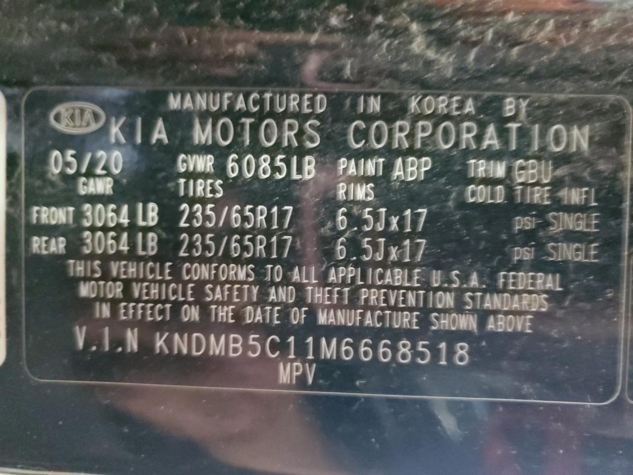 2021 Kia Sedona Lx VIN: KNDMB5C11M6668518 Lot: 65203645