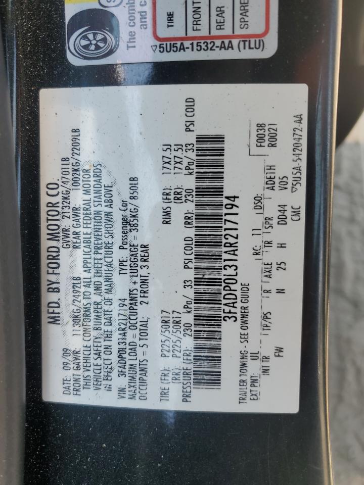2010 Ford Fusion Hybrid VIN: 3FADP0L31AR217194 Lot: 65059705