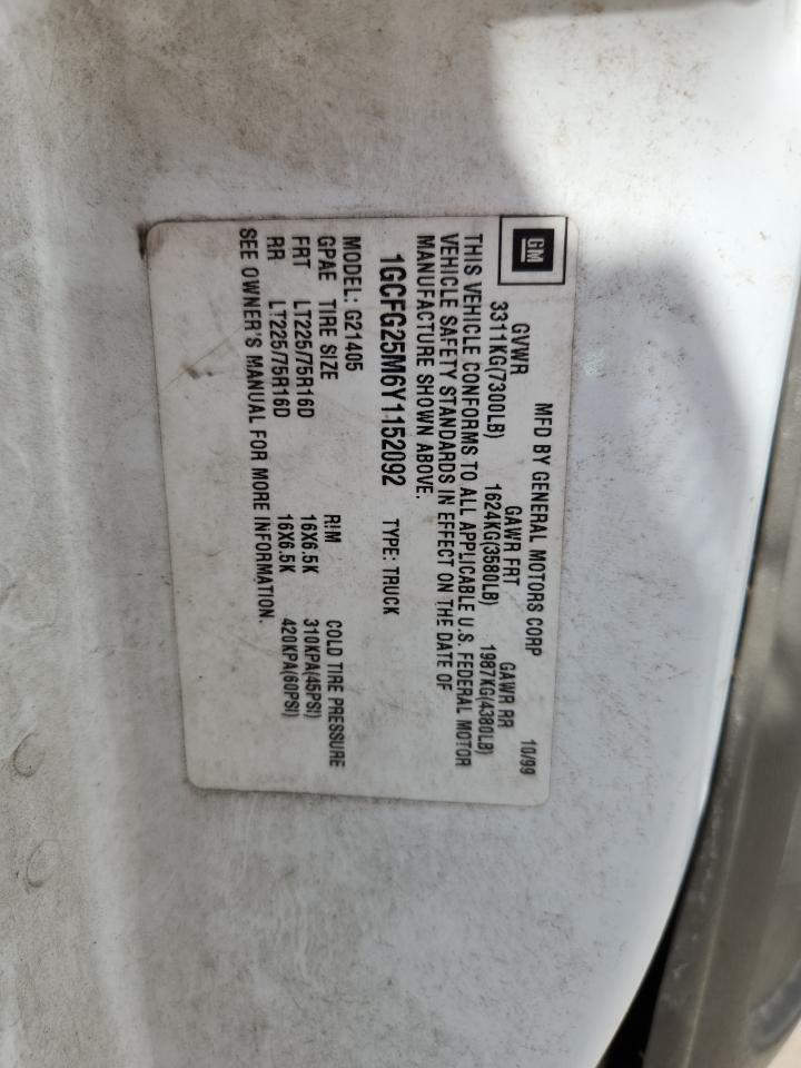 2000 Chevrolet Express G2500 VIN: 1GCFG25M6Y1152092 Lot: 63206575