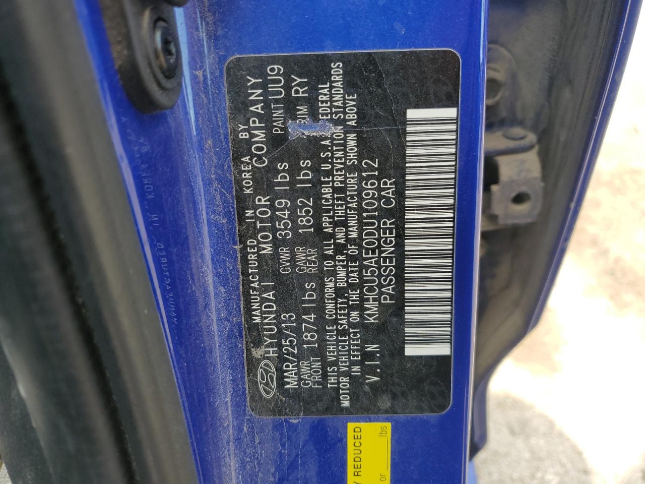2013 Hyundai Accent Gls VIN: KMHCU5AE0DU109612 Lot: 64061765