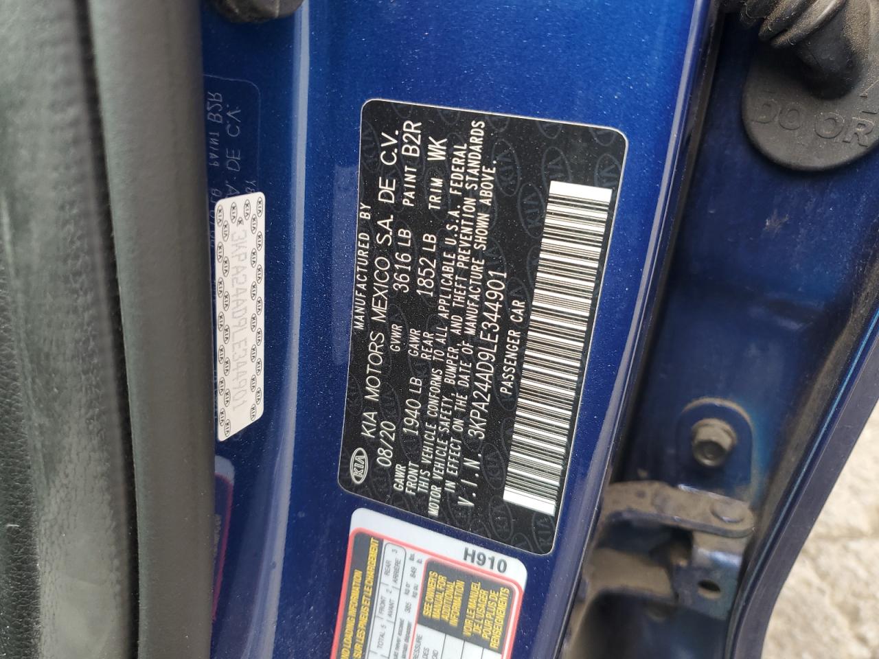 2020 Kia Rio Lx VIN: 3KPA24AD9LE344901 Lot: 63928835